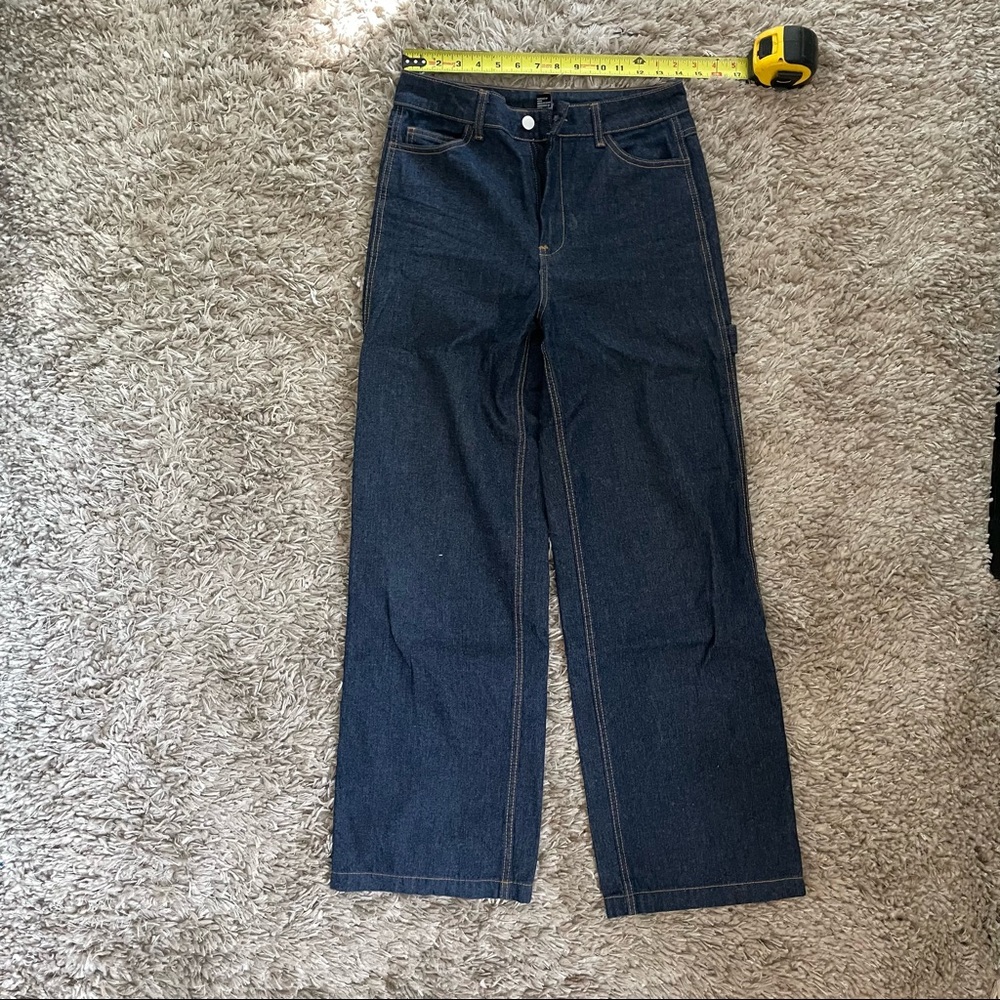 F21 high waist wide leg dark blue carpenter jeans Sz M